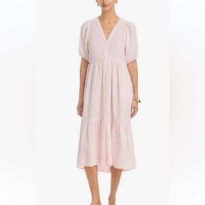 NWOT Xirena pink cotton tiered midi button down dress, size M